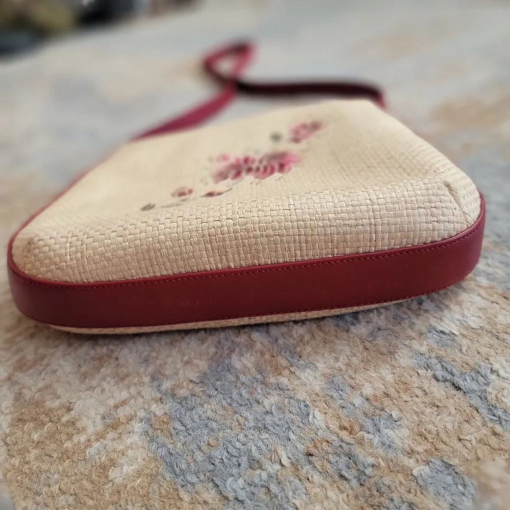 Etienne Aigner Paper Straw Leather Lined Floral Embroidered Boho Crossbody Purse - Picture 3 of 7